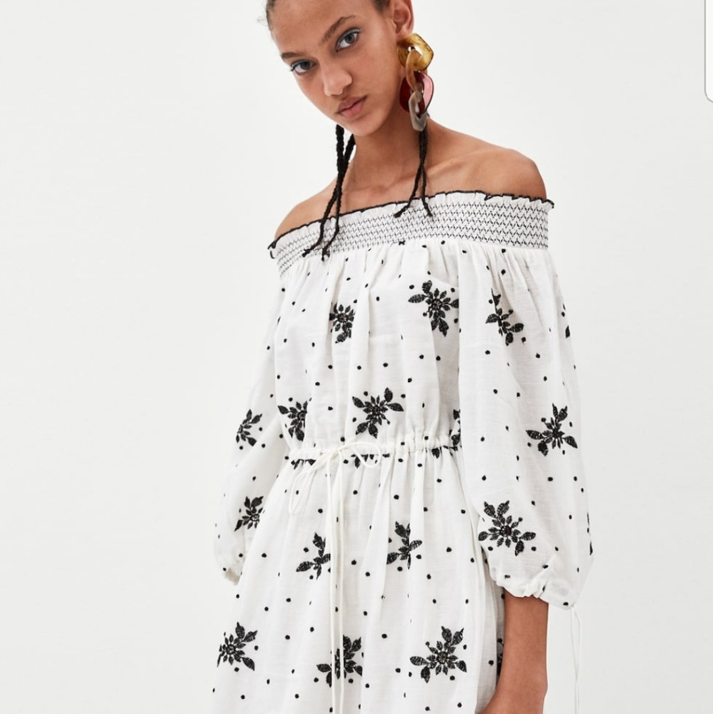 Zara Off The Shoulder Emborided Dress